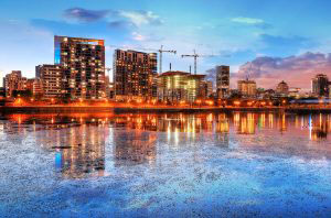 2020 Colorful Downtown Montreal Cityscape at Sunset - stock photos and royalty-free images