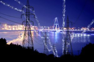 Small Town Electrification at Night in Blue - stock photos and royalty-free images